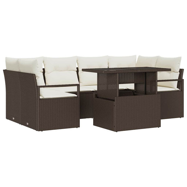 vidaXL Salon de jardin avec rangement et coussins 7 pcs Résine tressée Marron