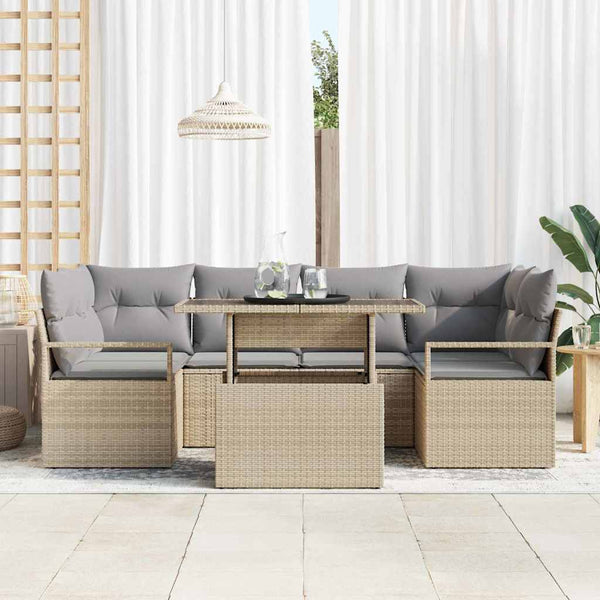 vidaXL Salon de jardin avec rangement et coussins 7 pcs Beige résine tressée