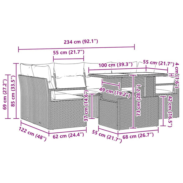 vidaXL Salon de jardin avec rangement et coussins 7 pcs Beige résine tressée