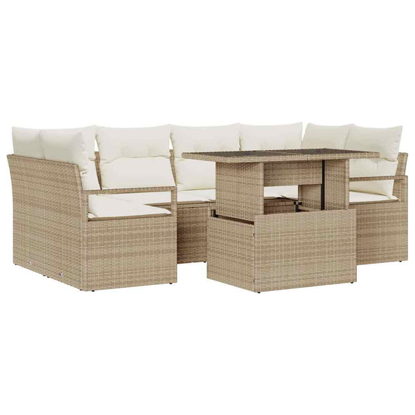 vidaXL Salon de jardin avec rangement et coussins 7 pcs Beige résine tressée