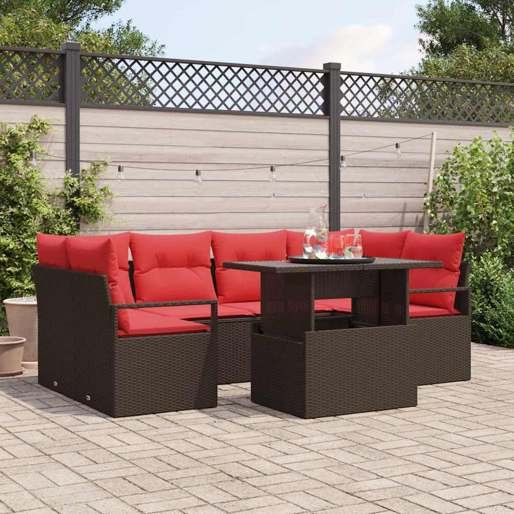 Garten Sofa Set Braun Rot 7-teilig