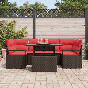 Garten Sofa Set Braun Rot 7-teilig