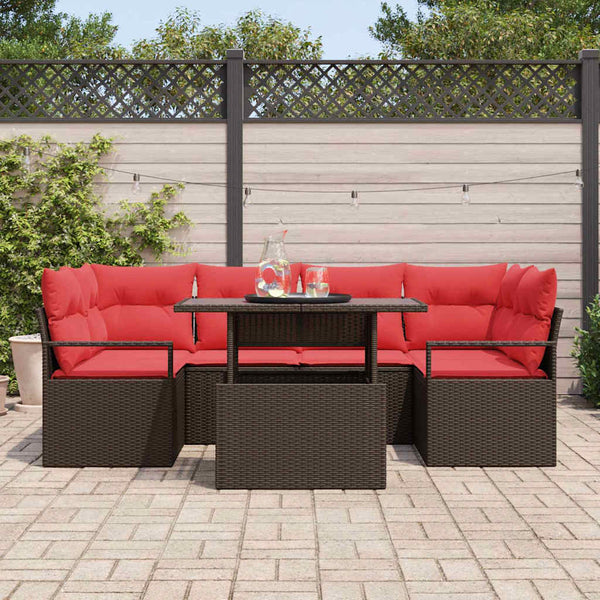 Garten Sofa Set Braun Rot 7-teilig