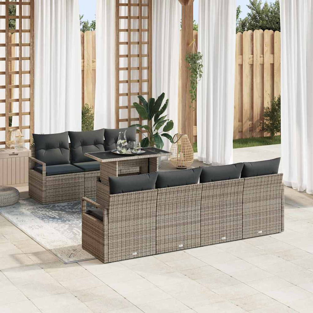 vidaXL Salon de jardin avec rangement et coussins 8 pcs Résine tressée Gris