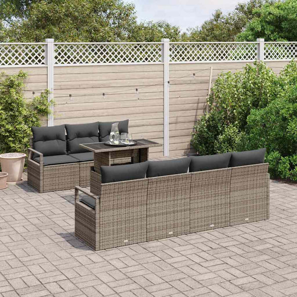 Graues Poly-Rattan Gartensofa-Set mit Kissen