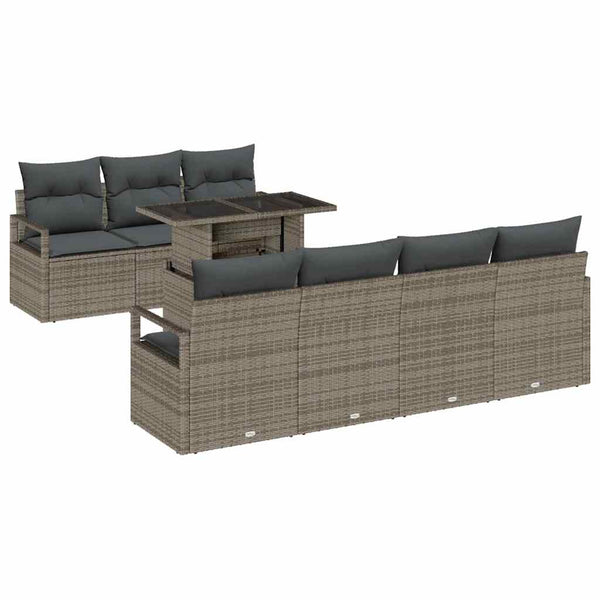 Graues Poly-Rattan Gartensofa-Set mit Kissen