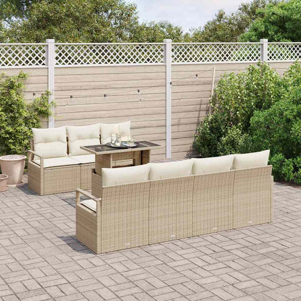 vidaXL Salon de jardin avec rangement 8 pcs Beige et crème Résine tressée