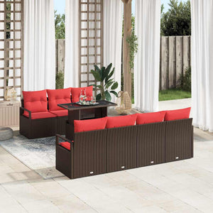 Gartensofa Set mit Stauraum, Braun/Rot, 8-teilig