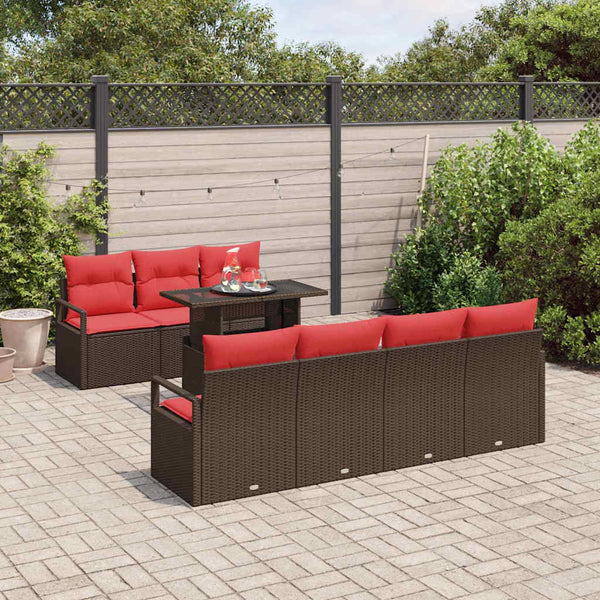 Gartensofa Set mit Stauraum, Braun/Rot, 8-teilig