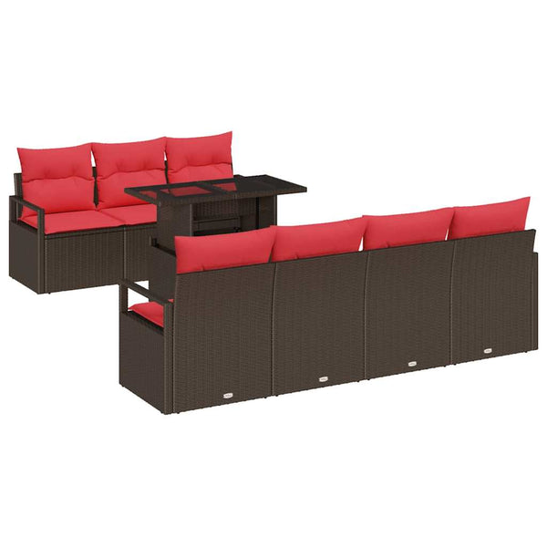 Gartensofa Set mit Stauraum, Braun/Rot, 8-teilig