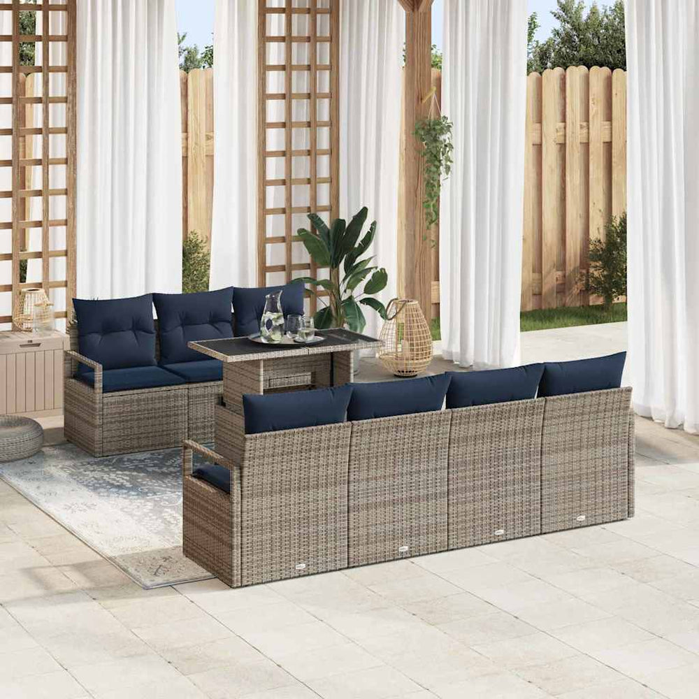 vidaXL Ensemble de canapés de jardin avec coussins 8 pcs Gris et bleu marine résine tressée