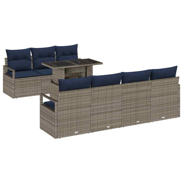 vidaXL Ensemble de canapés de jardin avec coussins 8 pcs Gris et bleu marine résine tressée