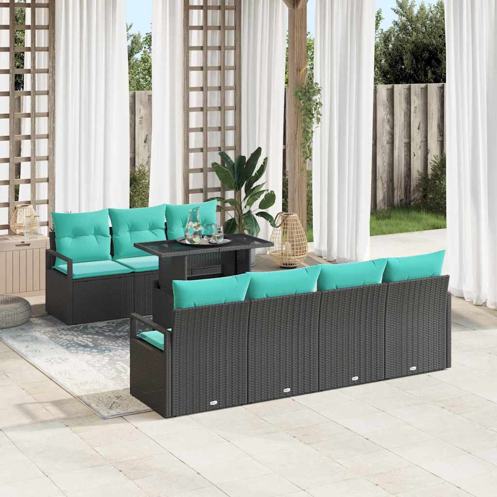 vidaXL Salon de jardin avec rangement 8 pcs Noir et bleu Résine tressée