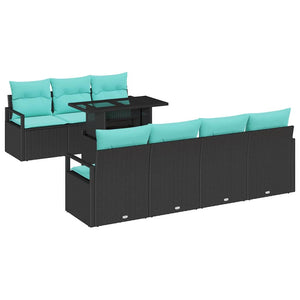 vidaXL Salon de jardin avec rangement 8 pcs Noir et bleu Résine tressée