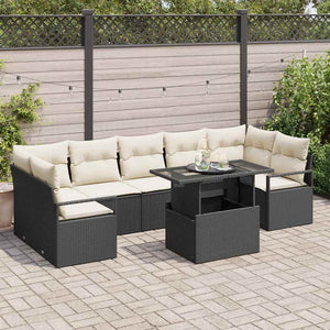 Garten Sofa Set Schwarz Creme Poly-Rattan 8-teilig