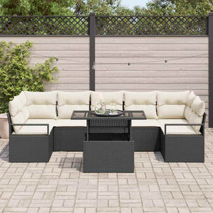 Garten Sofa Set Schwarz Creme Poly-Rattan 8-teilig