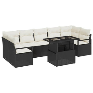 Garten Sofa Set Schwarz Creme Poly-Rattan 8-teilig