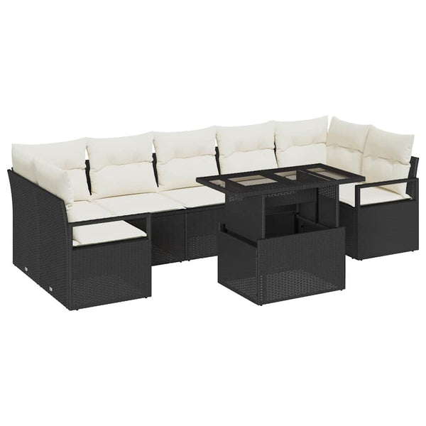 Garten Sofa Set Schwarz Creme Poly-Rattan 8-teilig