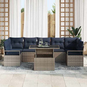 Garten Sofa Set Grau Marineblau Poly Rattan 8-teilig