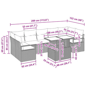 Garten Sofa Set Grau Marineblau Poly Rattan 8-teilig