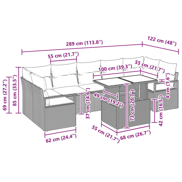 Garten Sofa Set Grau Marineblau Poly Rattan 8-teilig