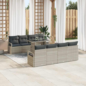 vidaXL Salon de jardin avec rangement 9 pcs Gris clair Résine tressée