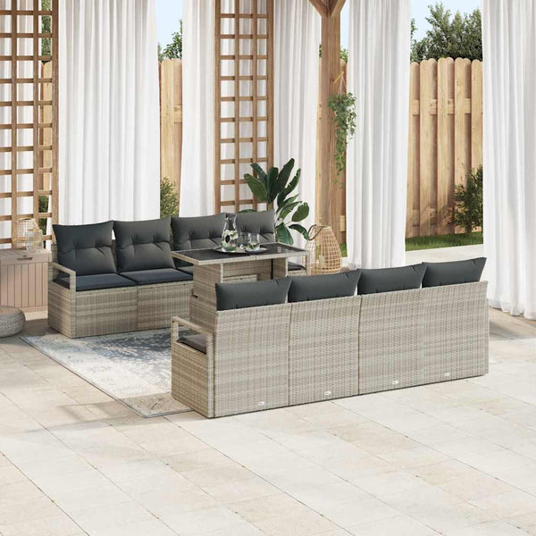 vidaXL Salon de jardin avec rangement 9 pcs Gris clair Résine tressée