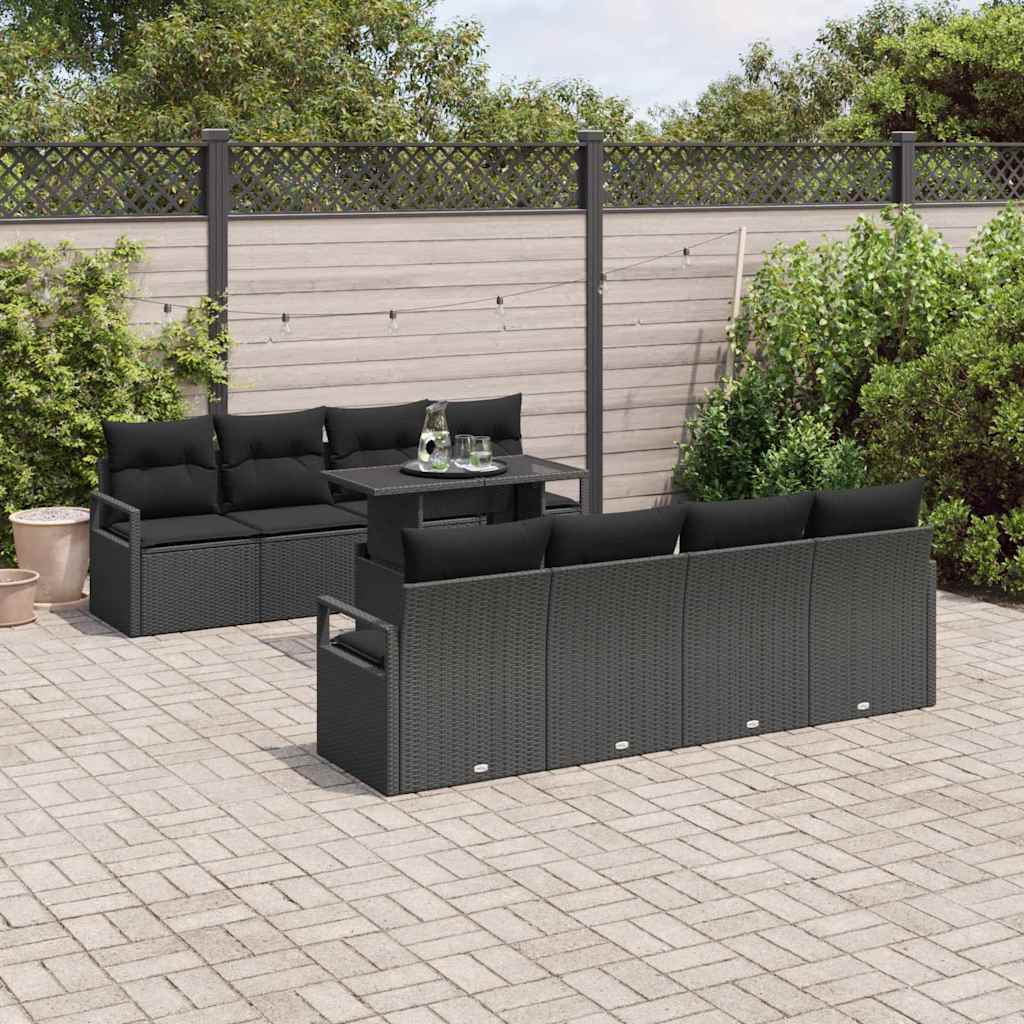 vidaXL Ensemble de canapés de jardin avec rangement 9 pcs Résine tressée noire