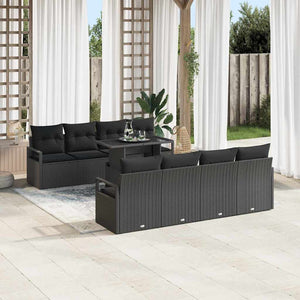 vidaXL Ensemble de canapés de jardin avec rangement 9 pcs Résine tressée noire