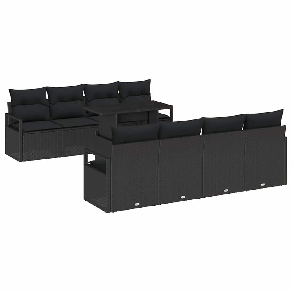 vidaXL 9-piece Garden Sofa Set with Storage Black Poly Rattan