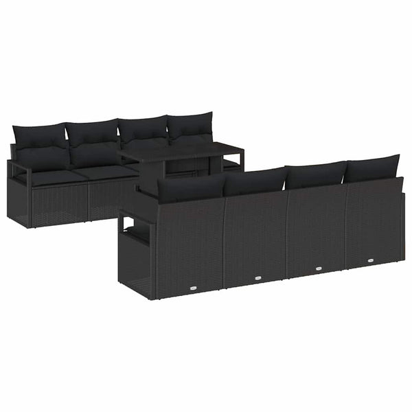 vidaXL Ensemble de canapés de jardin avec rangement 9 pcs Résine tressée noire