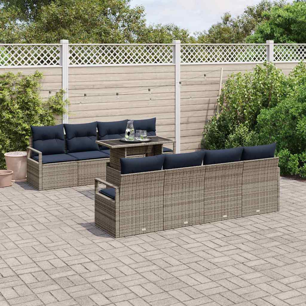Garten Sofa Set 7-teilig Grau Marineblau