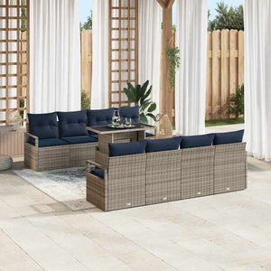 Garten Sofa Set 7-teilig Grau Marineblau