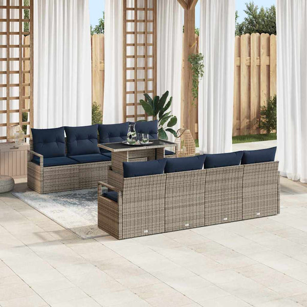 Garten Sofa Set 7-teilig Grau Marineblau
