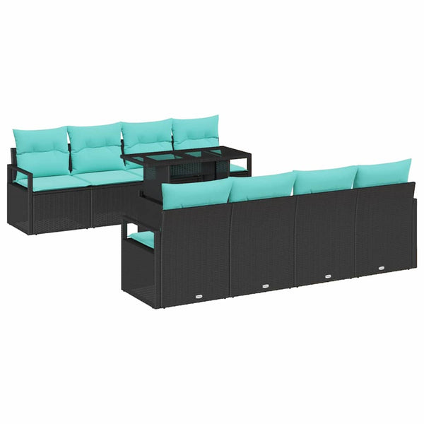 Garten Sofa Set Schwarz Blau Polyrattan 7-teilig