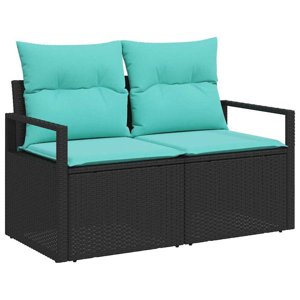 Garten Sofa Set Schwarz Blau Polyrattan 7-teilig