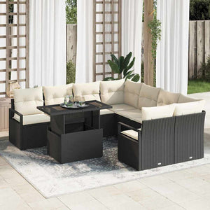vidaXL Ensemble de canapés de jardin avec rangement 9 pcs Noir et crème Résine tressée