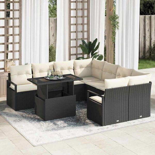 vidaXL Ensemble de canapés de jardin avec rangement 9 pcs Noir et crème Résine tressée