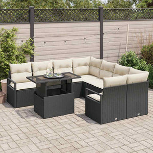 vidaXL Ensemble de canapés de jardin avec rangement 9 pcs Noir et crème Résine tressée