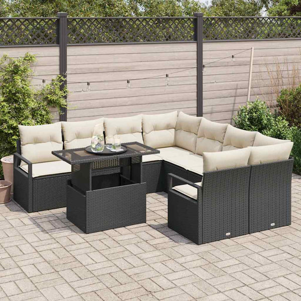 vidaXL Ensemble de canapés de jardin avec rangement 9 pcs Noir et crème Résine tressée