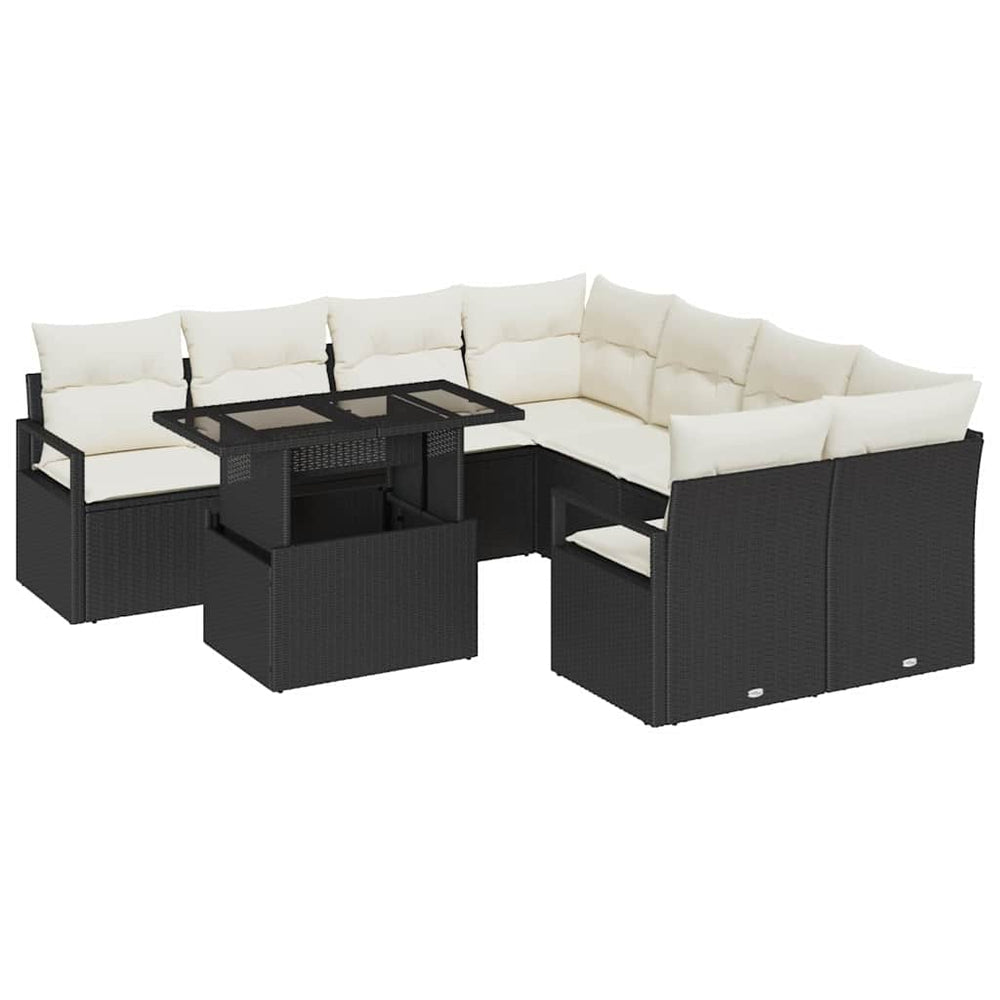 vidaXL Ensemble de canapés de jardin avec rangement 9 pcs Noir et crème Résine tressée
