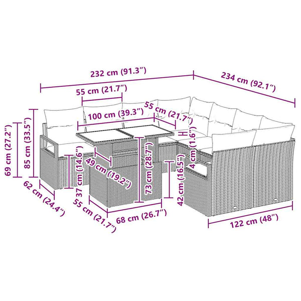 vidaXL Ensemble de canapés de jardin avec rangement 9 pcs Noir et crème Résine tressée