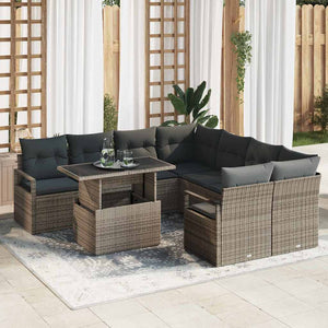 Gartensofa Set Grau Poly-Rattan mit Kissen