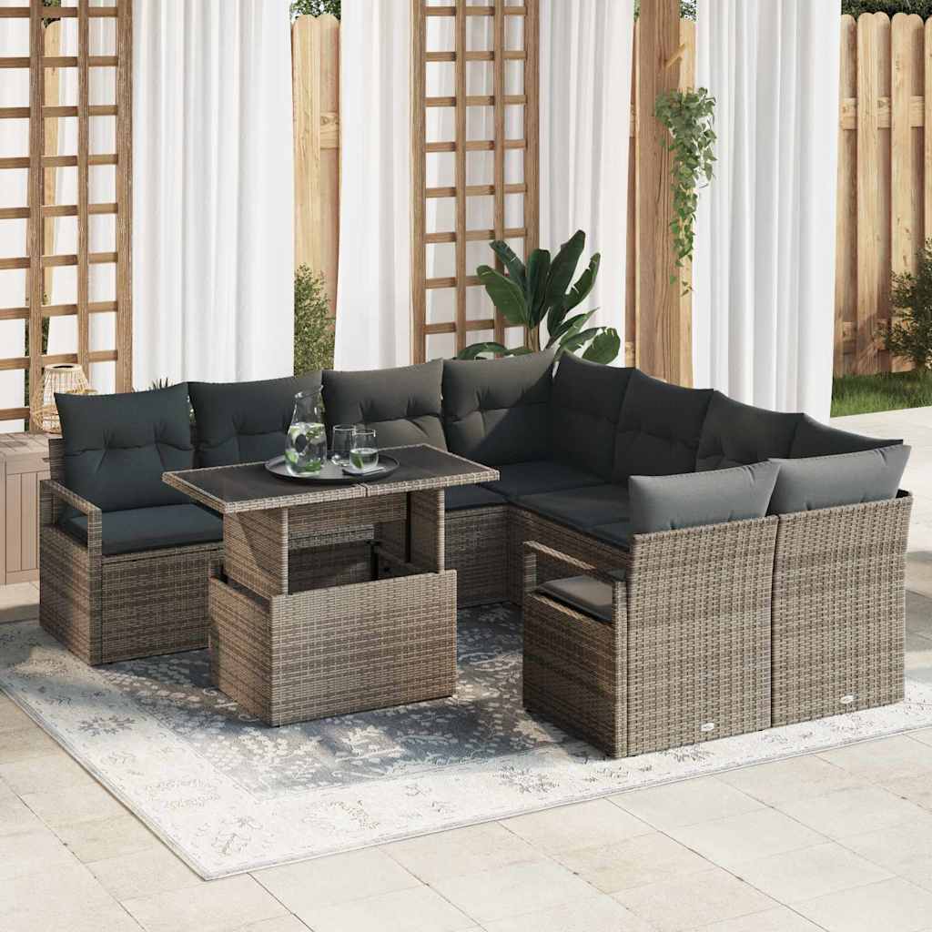 Gartensofa Set Grau Poly-Rattan mit Kissen