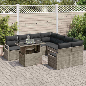 Gartensofa Set Grau Poly-Rattan mit Kissen
