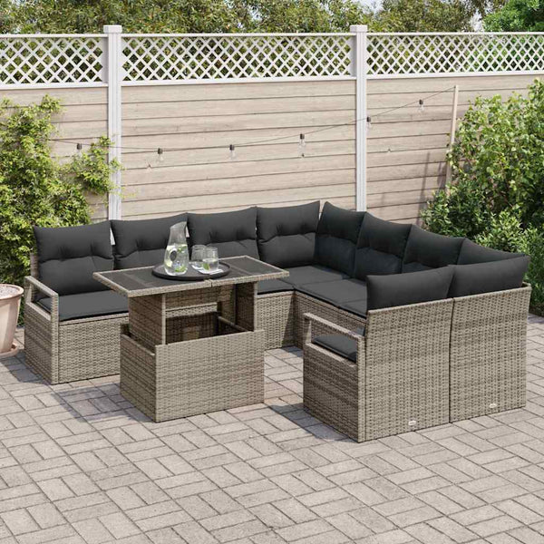 Gartensofa Set Grau Poly-Rattan mit Kissen
