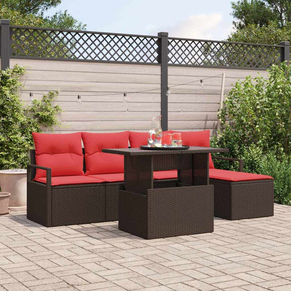 vidaXL Ensemble de canapés de jardin avec rangement 6 pcs Marron et Rouge résine tressée