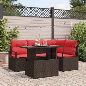 vidaXL Ensemble de canapés de jardin avec rangement 5 pcs Marron et Rouge résine tressée