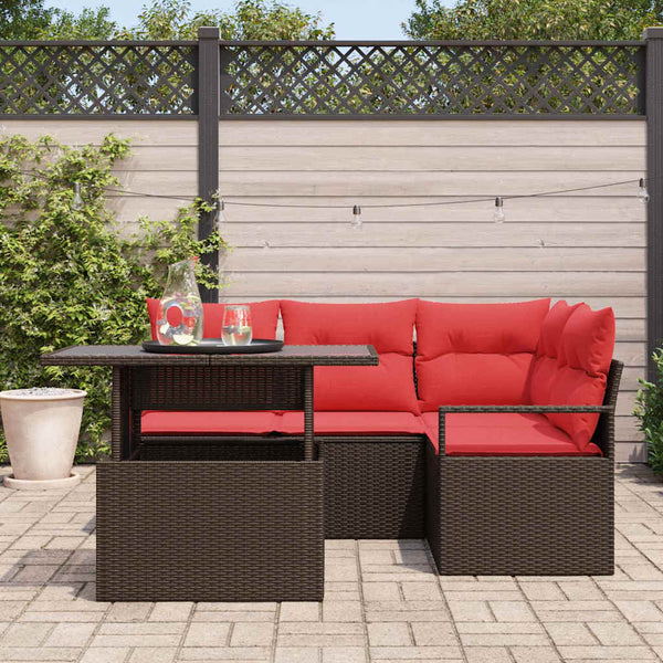 vidaXL Ensemble de canapés de jardin avec rangement 5 pcs Marron et Rouge résine tressée
