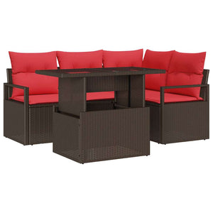 vidaXL Ensemble de canapés de jardin avec rangement 5 pcs Marron et Rouge résine tressée